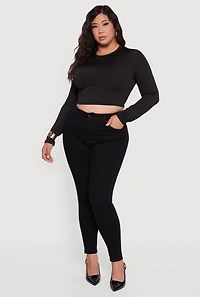 Womens Plus Size WAX Push Up High Rise Skinny Jeans, Black, Size 16