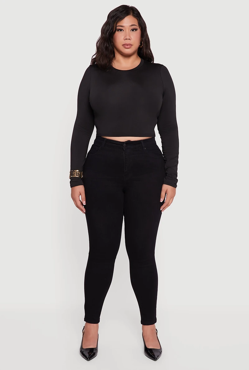 Womens Plus Size WAX Push Up High Rise Skinny Jeans, Black, Size 16