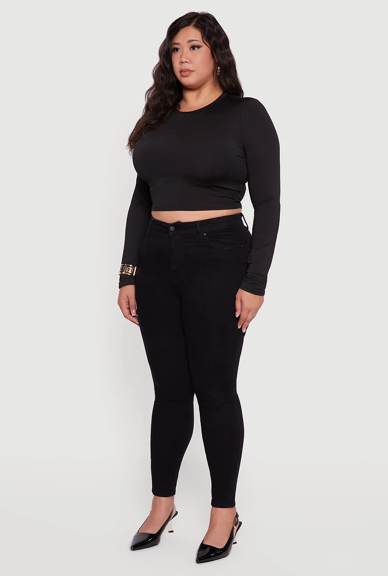 Womens Plus Size WAX Push Up High Rise Skinny Jeans, Black, Size 16