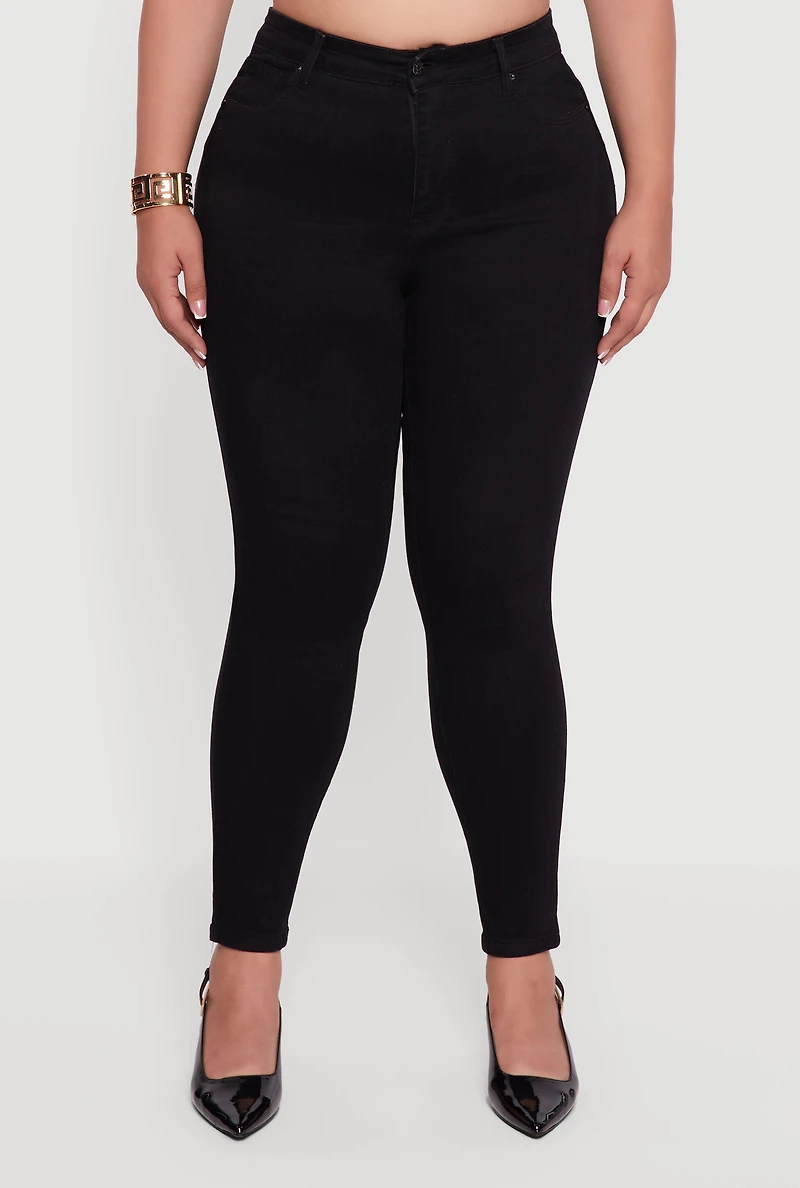 Womens Plus Size WAX Push Up High Rise Skinny Jeans, Black, Size 16