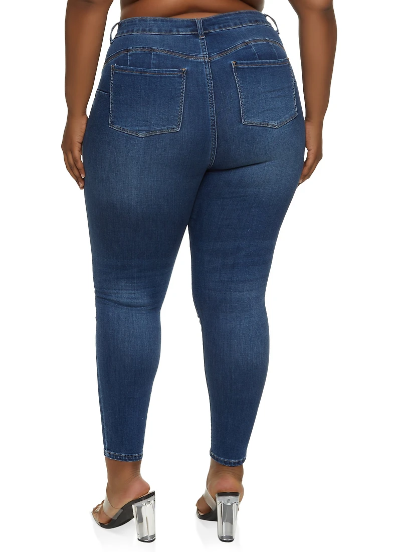 Womens Plus WAX Push Up High Rise Skinny Jeans, Blue,