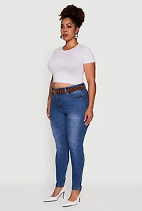 Womens Plus WAX Push Up High Rise Skinny Jeans, Blue,