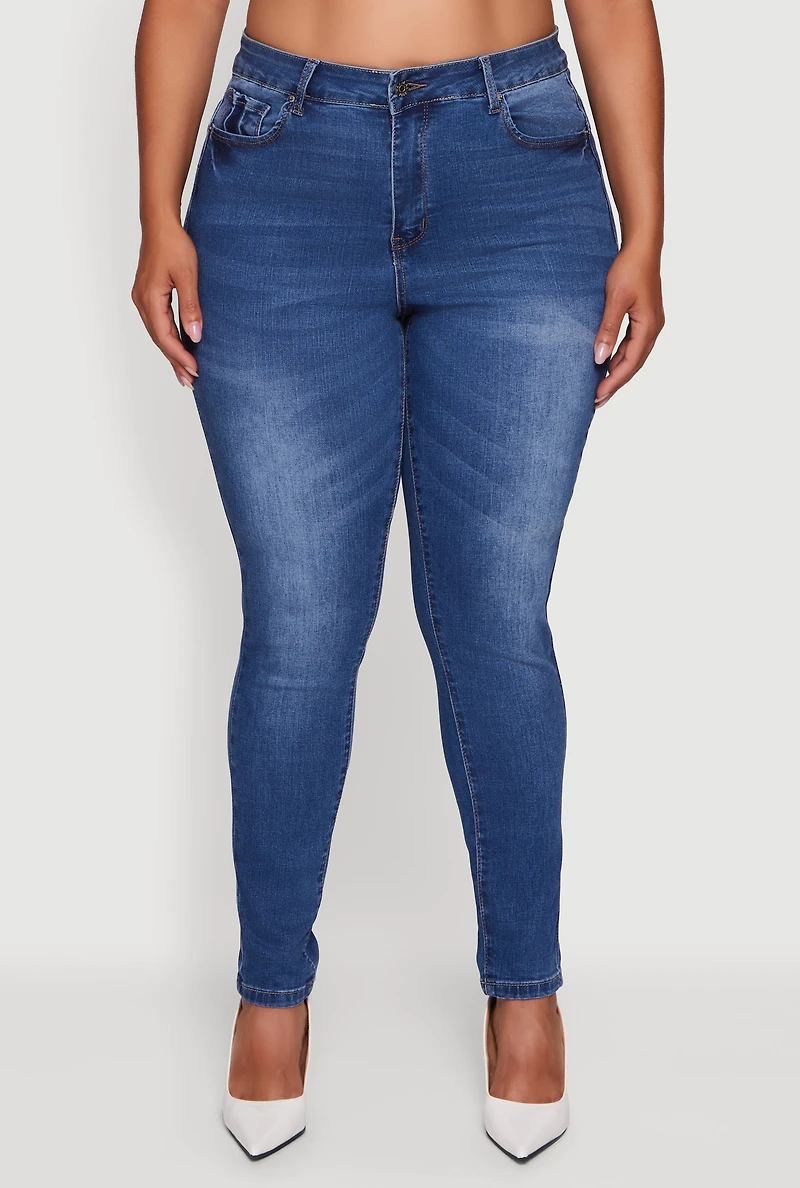 Womens Plus WAX Push Up High Rise Skinny Jeans, Blue,