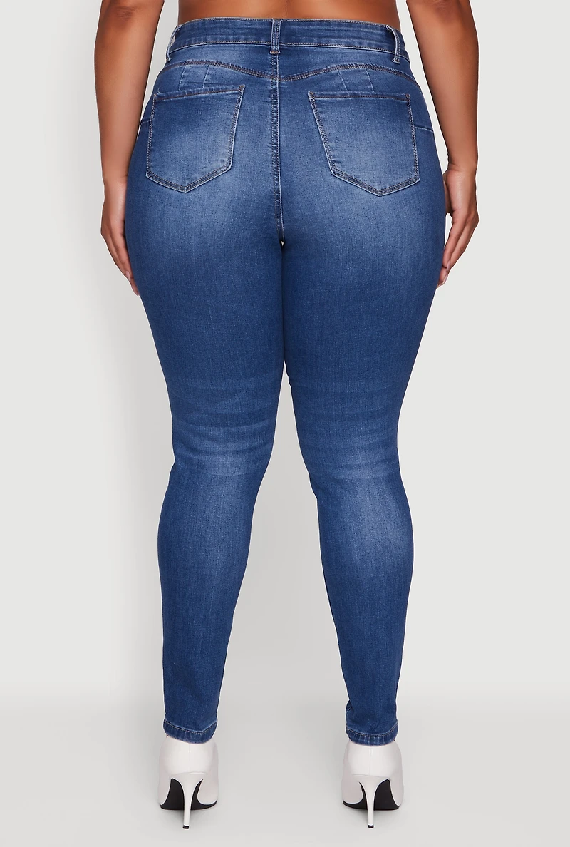 Womens Plus WAX Push Up High Rise Skinny Jeans, Blue,