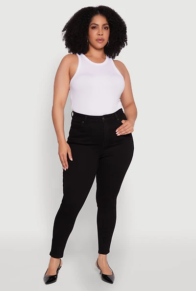 Womens Plus Size WAX Chic High Waisted Skinny Jeans, Black, Size 18