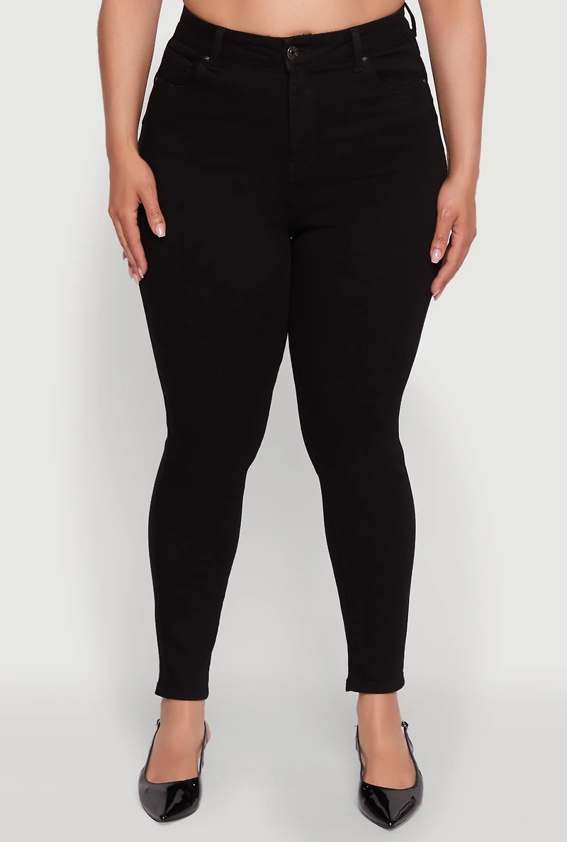 Womens Plus Size WAX Chic High Waisted Skinny Jeans, Black, Size 14
