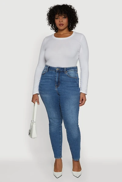 Womens Plus Size WAX Skinny Jeans, Blue, Size 16