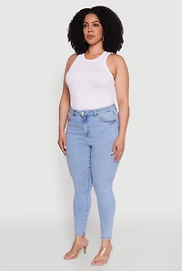 Womens Plus WAX Whiskered High Waist Skinny Jeans, Blue,