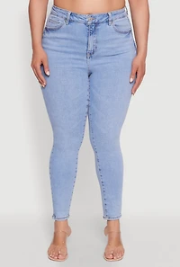 Womens Plus WAX Whiskered High Waist Skinny Jeans, Blue,