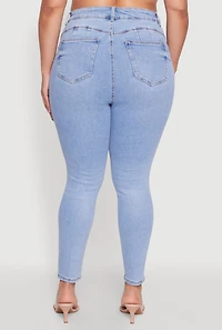 Womens Plus WAX Whiskered High Waist Skinny Jeans, Blue,