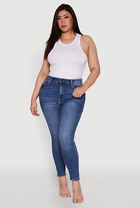 Womens Plus Size WAX Whiskered High Waist Skinny Jeans, Blue, Size 18