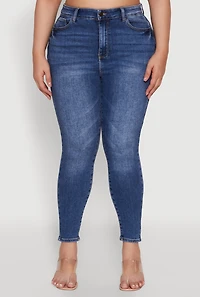 Womens Plus WAX Whiskered High Waist Skinny Jeans, Blue,