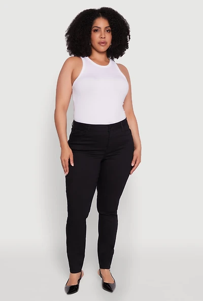 Womens Plus WAX Twill High Waisted Skinny Leg Pants,