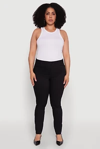 Womens Plus Size WAX Twill High Waisted Skinny Leg Pants, Black, Size 14