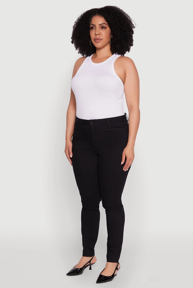 Womens Plus Size WAX Twill High Waisted Skinny Leg Pants, Black, Size 20