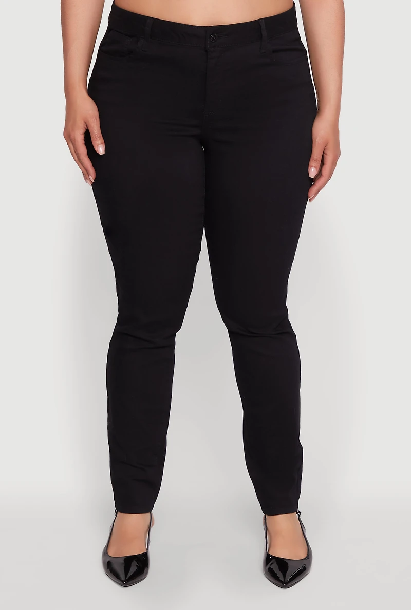 Womens Plus Size WAX Twill High Waisted Skinny Leg Pants, Black, Size 14