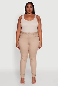 Womens Plus Size WAX Twill High Waisted Skinny Leg Pants, Khaki, Size 14
