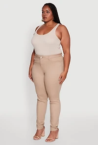 Womens Plus Size WAX Twill High Waisted Skinny Leg Pants, Khaki, Size 14