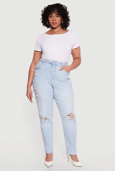 Plus WAX Distressed Mom Jeans