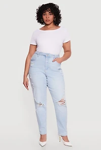 Plus WAX Distressed Mom Jeans