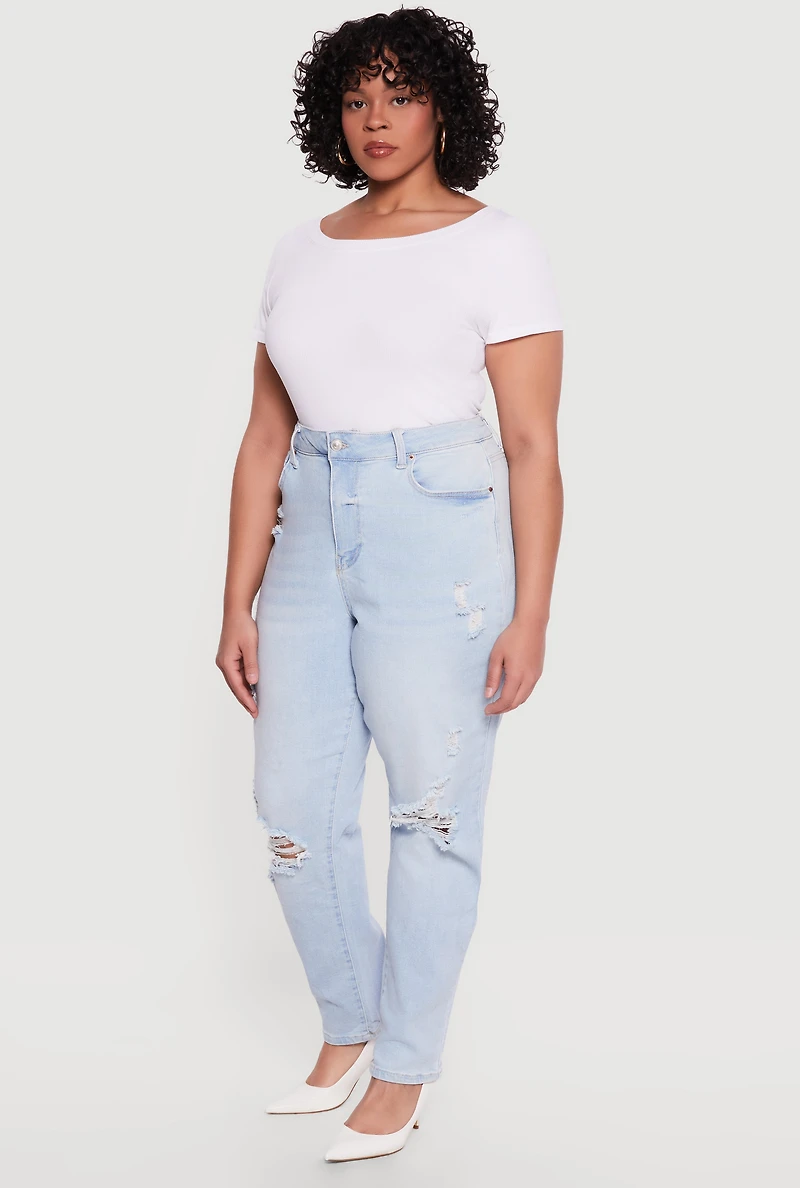 Plus WAX Distressed Mom Jeans
