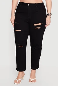 Plus High Waisted Distressed Boyfriend Jeans