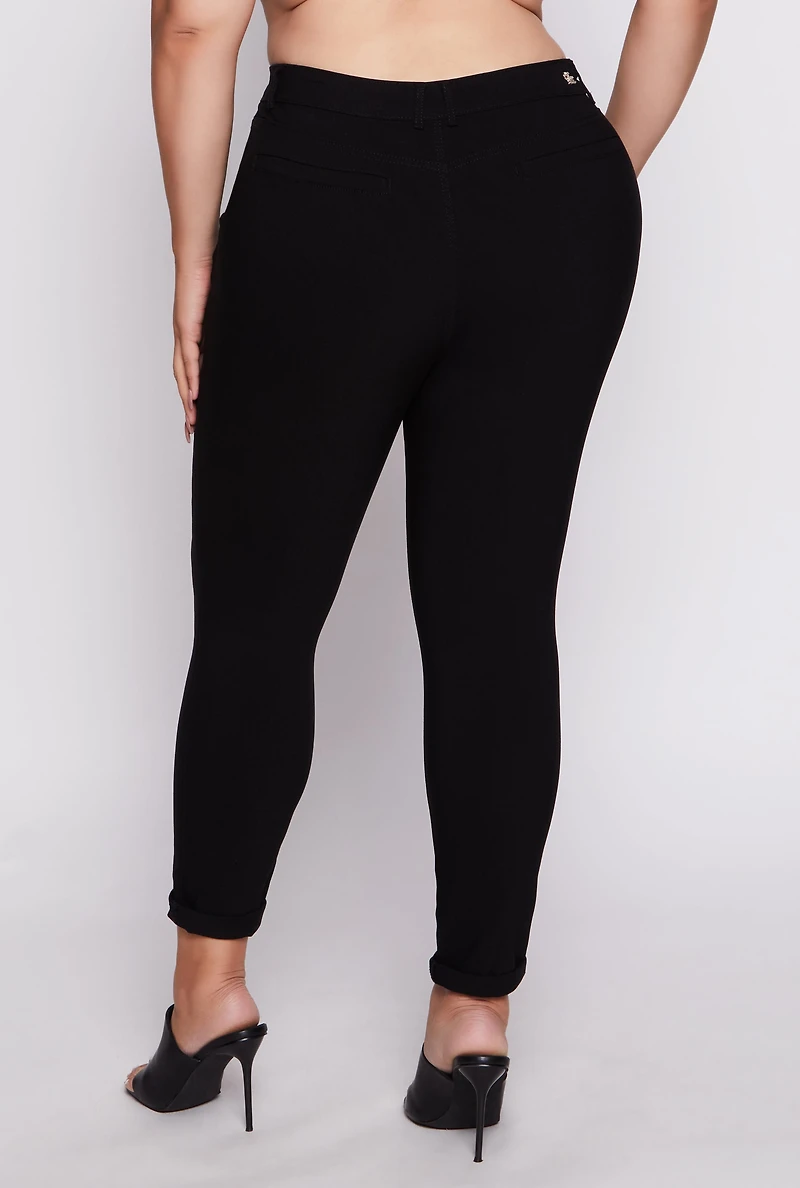 Womens Plus Rolled Cuff High Waisted Pants,