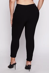 Womens Plus Size Rolled Cuff High Waisted Pants, Black, Size 1X