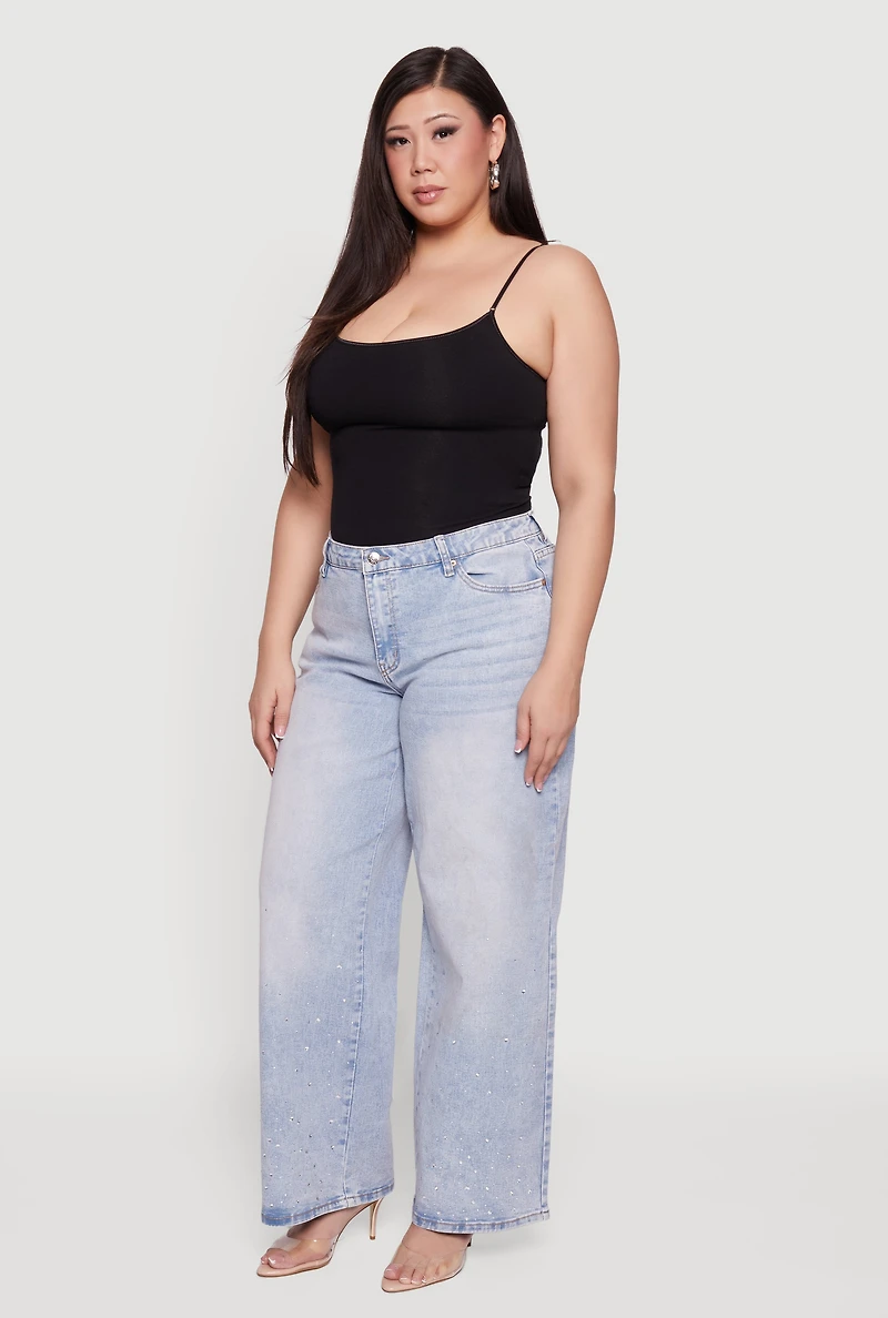 Plus Almost Famous Rhinestone Wide Leg Jeans