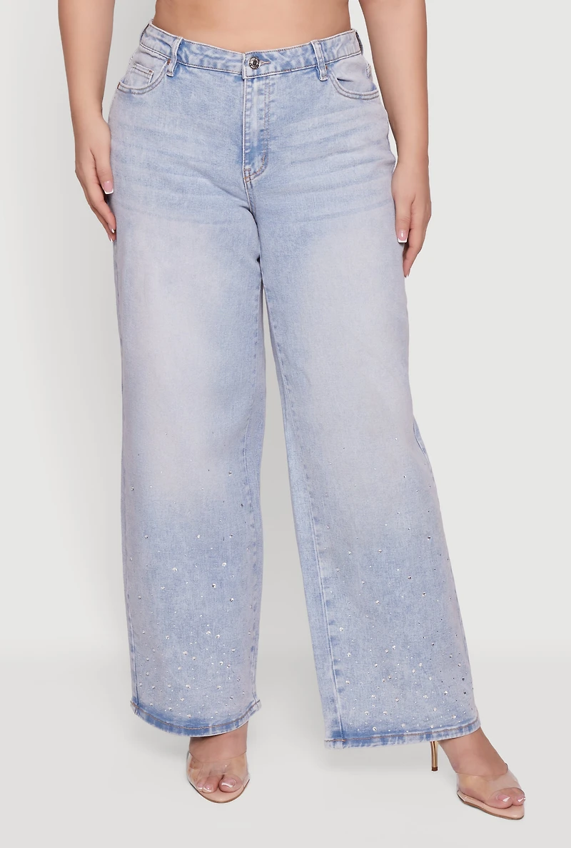 Plus Almost Famous Rhinestone Wide Leg Jeans