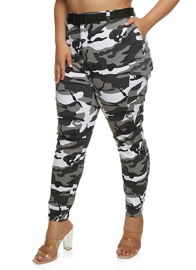 Plus Almost Famous Belted Camouflage Cargo Joggers
