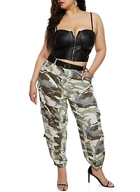 Plus Almost Famous Belted Camo Cargo Joggers