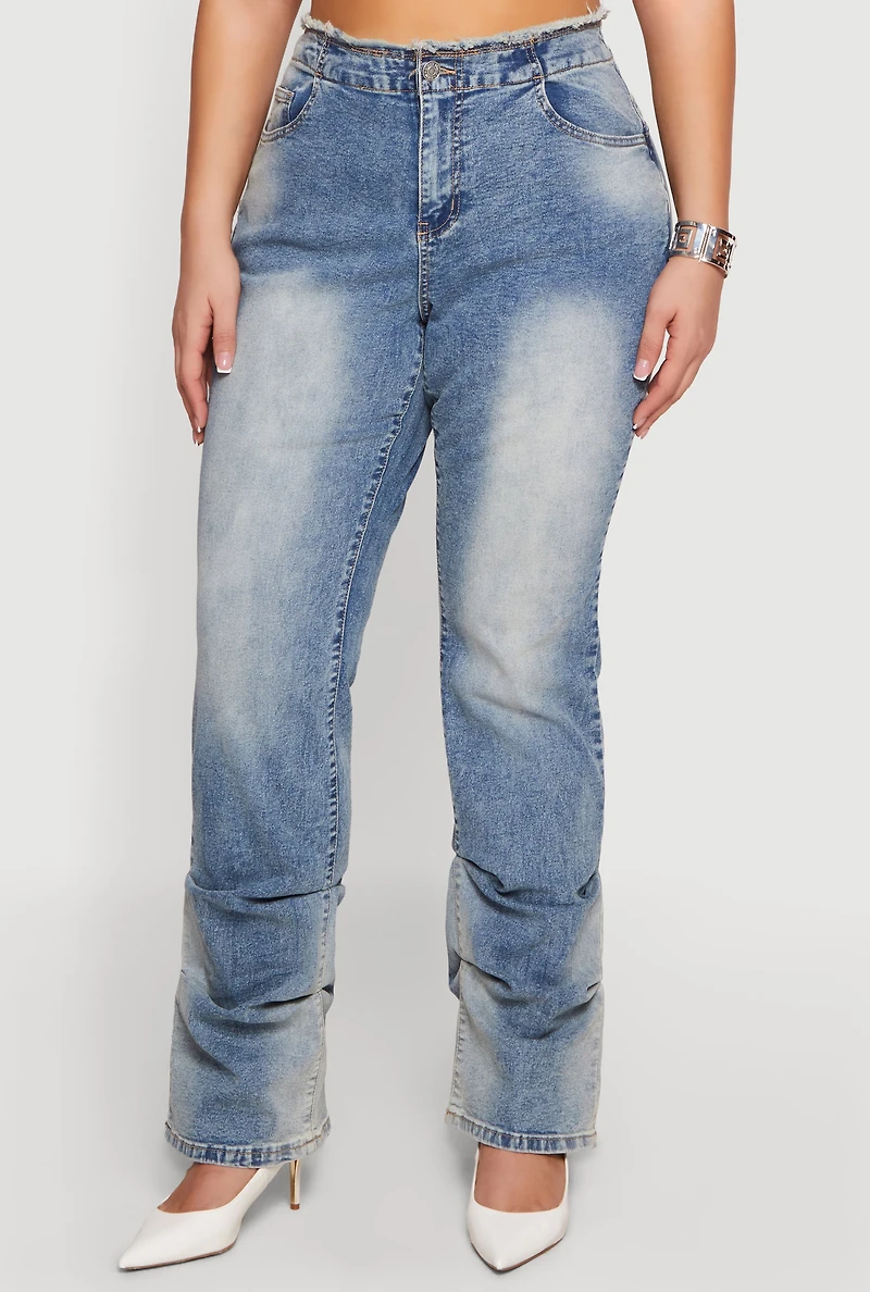 Plus Almost Famous Frayed High Waisted Stacked Jeans
