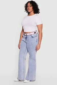 Plus Western Belted High Waisted Flare Leg Jeans