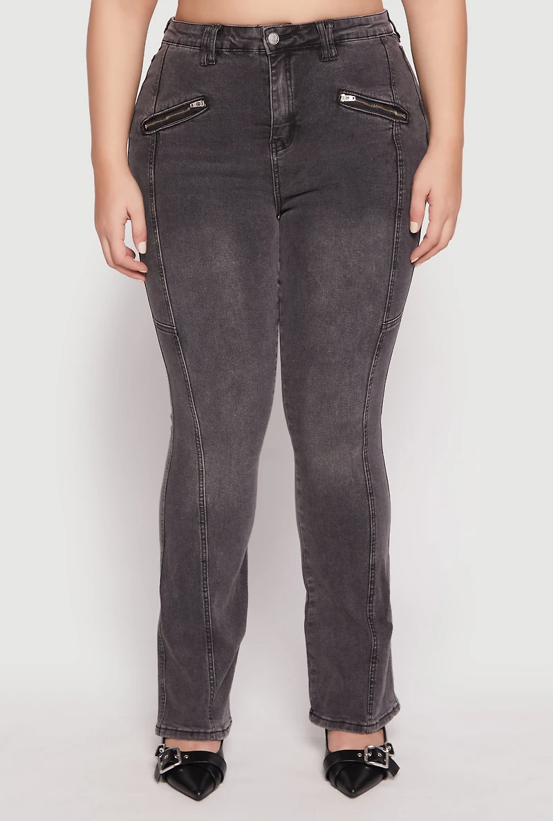 Womens Plus Size Almost Famous Boot Cut Jeans, Black, Size 18