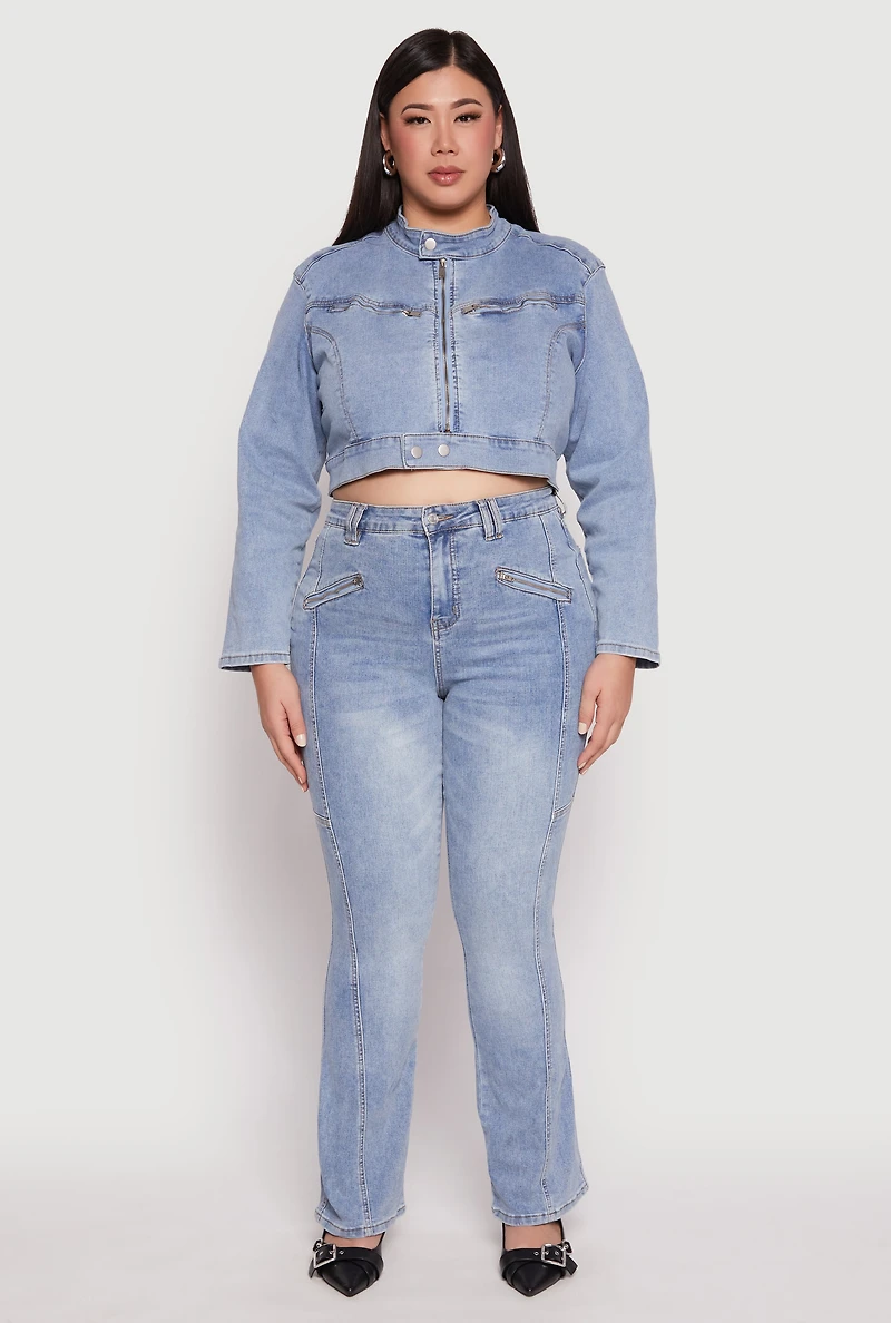 Womens Plus Size Almost Famous Boot Cut Jeans, Blue, Size 16