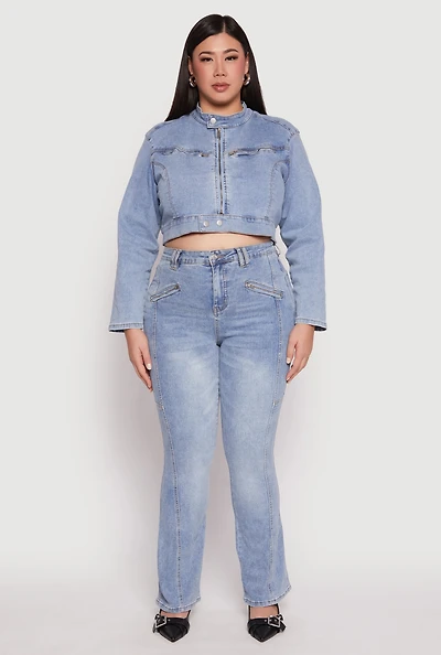Womens Plus Size Almost Famous Boot Cut Jeans, Blue, Size 16