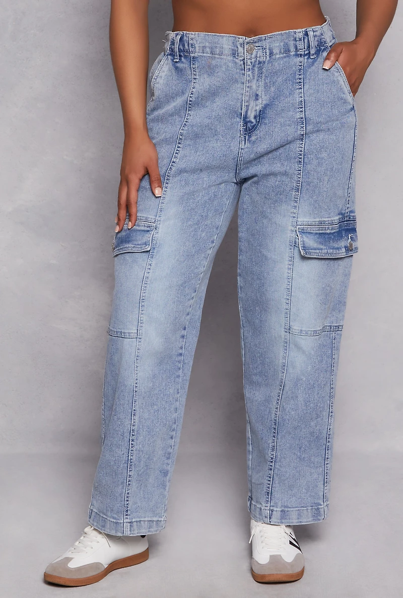 Womens Plus Size Almost Famous Cargo Skater Jeans, Blue, Size 1X