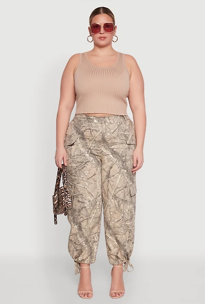 Plus Almost Famous High Waisted Tapered Cargo Joggers