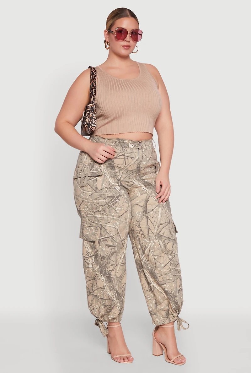Womens Plus Size Almost Famous High Waisted Tapered Cargo Joggers, Multi, Size 3X