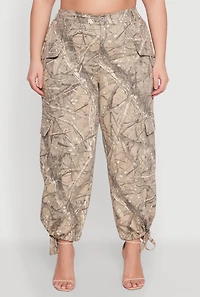Womens Plus Size Almost Famous High Waisted Tapered Cargo Joggers, Multi, Size 2X