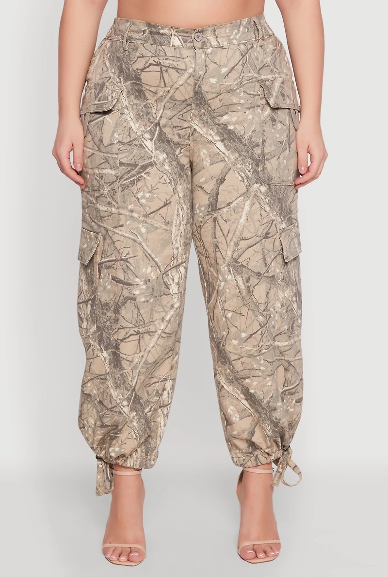 Womens Plus Size Almost Famous High Waisted Tapered Cargo Joggers, Multi, Size 3X