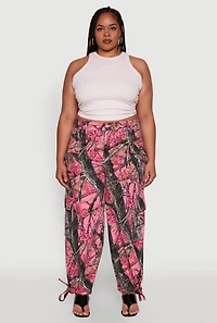 Womens Plus Size Almost Famous High Waisted Tapered Cargo Joggers, Pink, Size 2X
