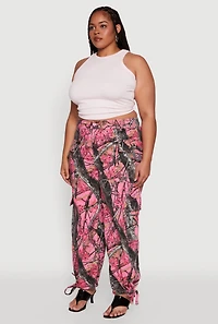 Womens Plus Size Almost Famous High Waisted Tapered Cargo Joggers, Pink, Size 2X