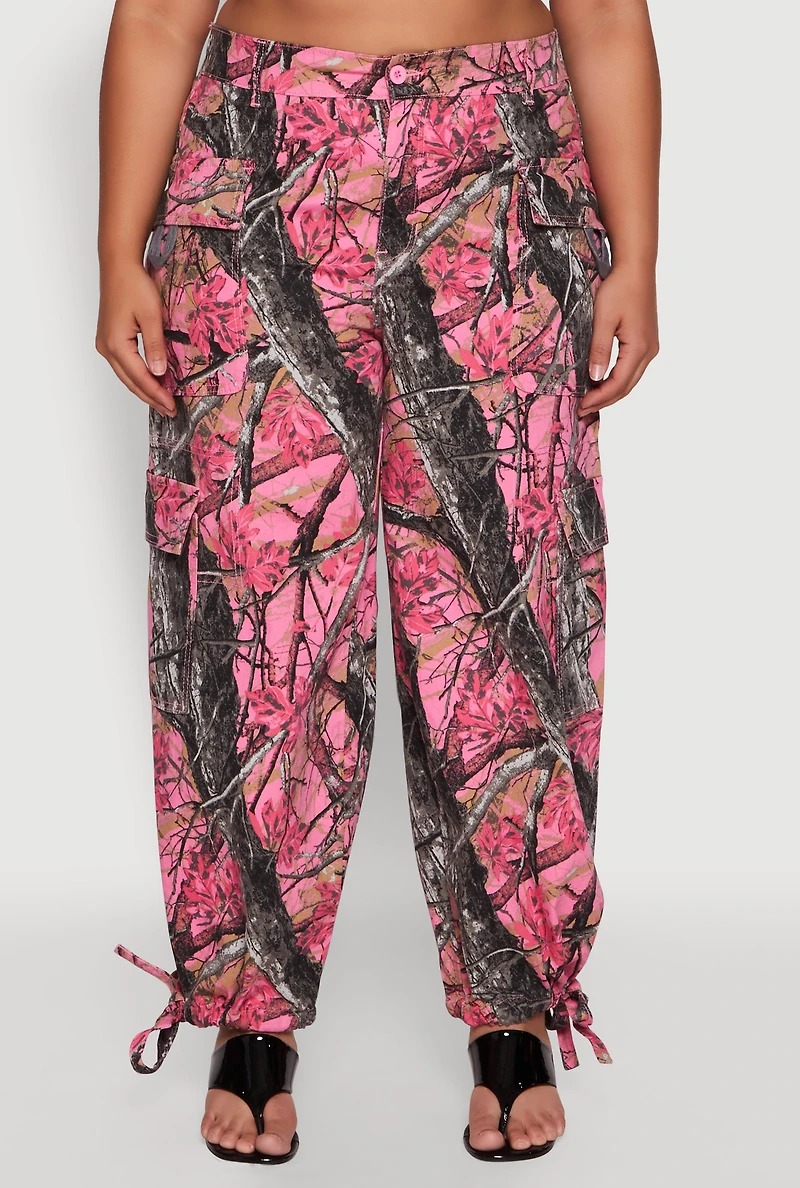 Womens Plus Size Almost Famous High Waisted Tapered Cargo Joggers, Pink, Size 2X