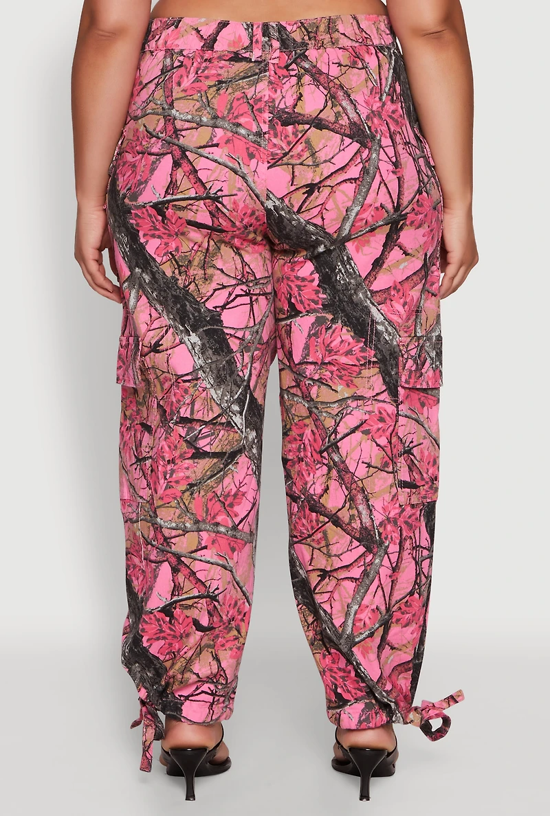 Womens Plus Size Almost Famous High Waisted Tapered Cargo Joggers, Pink, Size 2X