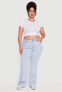 Plus Dollar Sign Embroidered Boot Cut Jeans