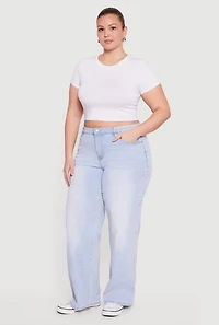 Plus High Waisted Embroidered Side Bow Graphic Jeans