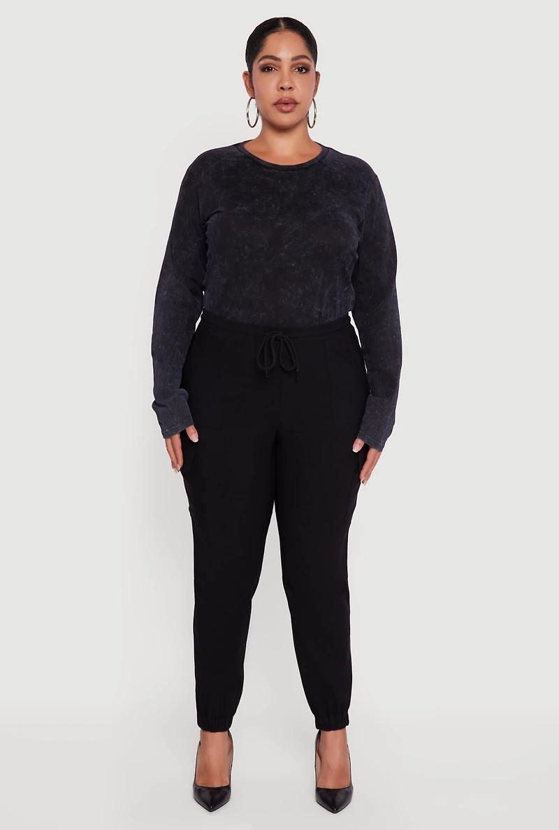 Plus High Waisted Drawstring Waist Cargo Joggers