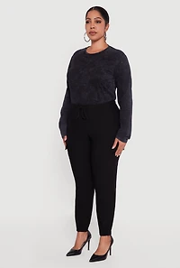 Womens Plus Size High Waisted Drawstring Waist Cargo Joggers, Black, Size 1X